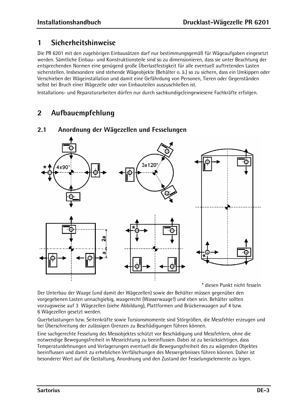 1 sicherheitshinweise, 2 aufbauempfehlung, 1 anordnung der wägezellen und fesselungen | 1sicherheitshinweise, 2aufbauempfehlung | Rice Lake PR6201 Zinc-Plated Steel Star Mount Kits User Manual | Page 31 / 86