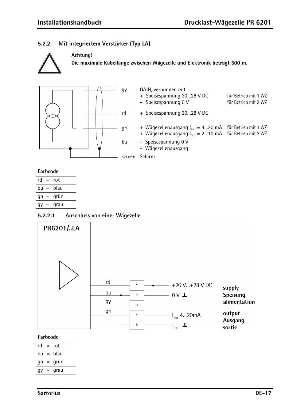 2 mit integriertem verstärker (typ la), Installationshandbuch drucklast-wägezelle pr 6201 | Rice Lake PR6201 Zinc-Plated Steel Star Mount Kits User Manual | Page 45 / 86