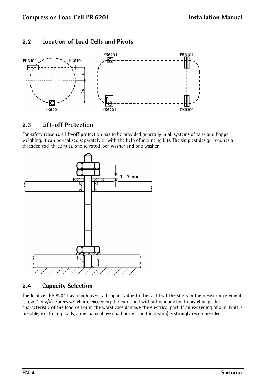 2 location of load cells and pivots, 3 lift-off protection, 4 capacity selection | Rice Lake PR6201 Zinc-Plated Steel Star Mount Kits User Manual | Page 6 / 86