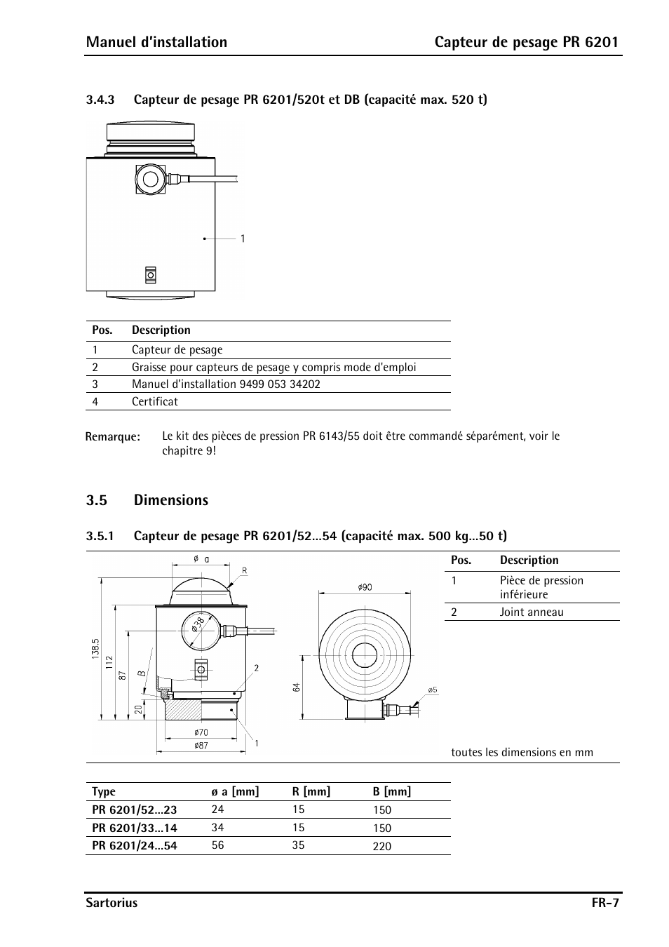 5 dimensions, Manuel d’installation capteur de pesage pr 6201 | Rice Lake PR6201 Zinc-Plated Steel Star Mount Kits User Manual | Page 61 / 86