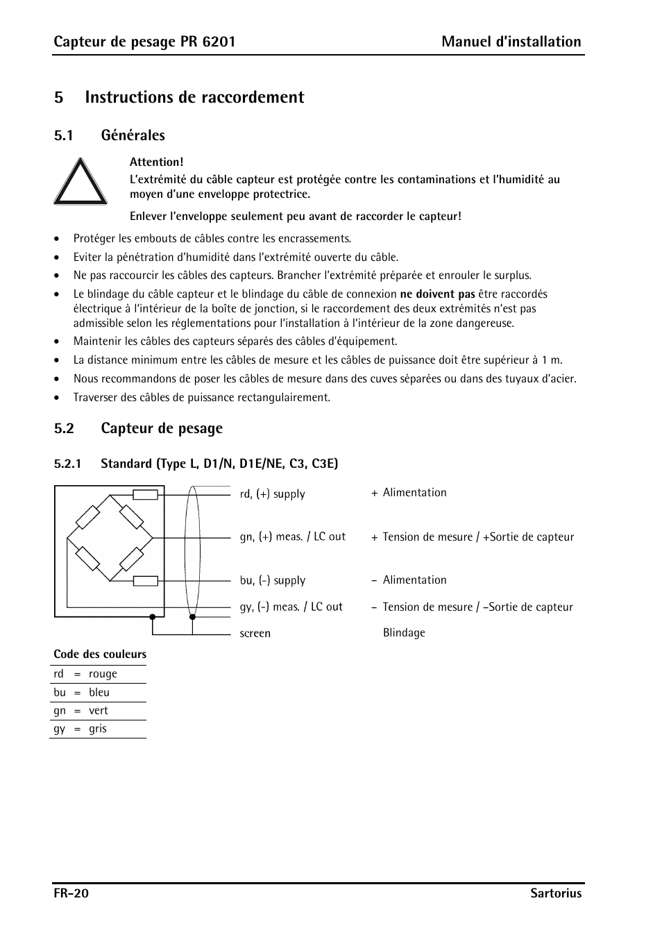 5 instructions de raccordement, 1 générales, 2 capteur de pesage | 1 standard (type l, d1/n, d1e/ne, c3, c3e), 5instructions de raccordement | Rice Lake PR6201 Zinc-Plated Steel Star Mount Kits User Manual | Page 74 / 86