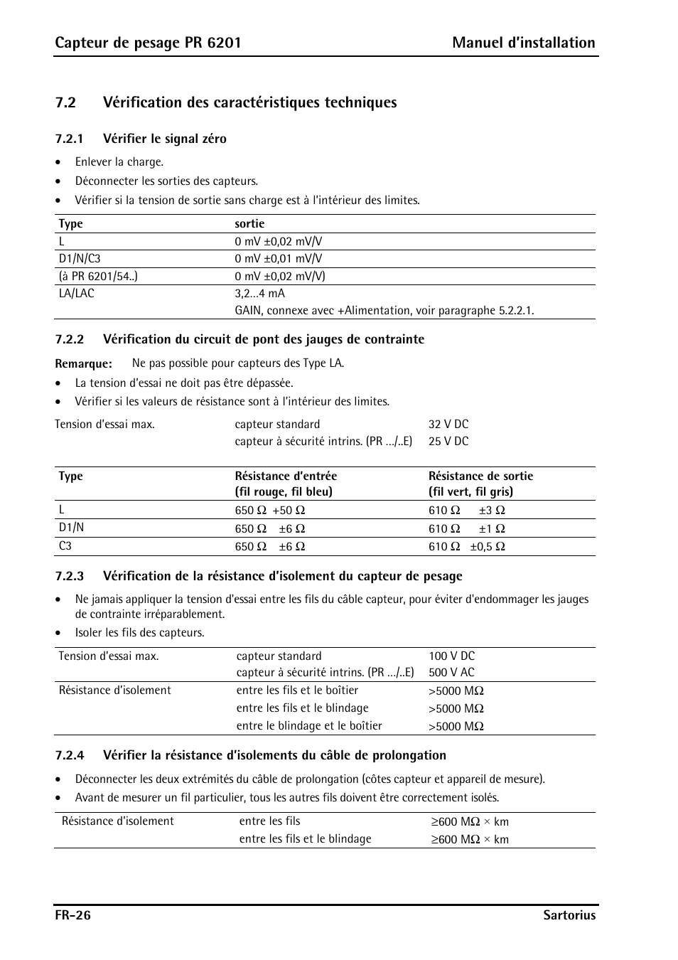 2 vérification des caractéristiques techniques, 1 vérifier le signal zéro, Capteur de pesage pr 6201 manuel d’installation | Rice Lake PR6201 Zinc-Plated Steel Star Mount Kits User Manual | Page 80 / 86