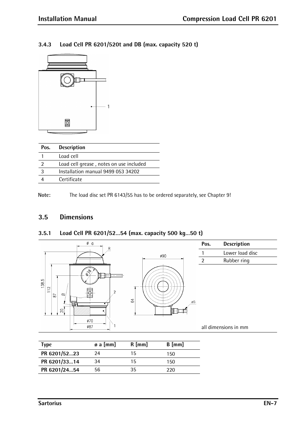 5 dimensions, Installation manual compression load cell pr 6201 | Rice Lake PR6201 Zinc-Plated Steel Star Mount Kits User Manual | Page 9 / 86