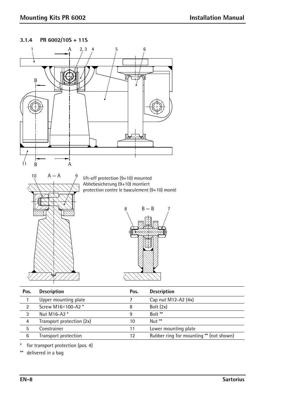 4 pr 6002/10s + 11s, Mounting kits pr 6002 installation manual | Rice Lake PR6202 Hygienic Weigh Module Kits User Manual | Page 10 / 70