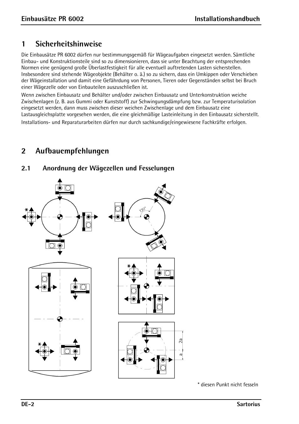 1 sicherheitshinweise, 2 aufbauempfehlungen, 1 anordnung der wägezellen und fesselungen | Rice Lake PR6202 Hygienic Weigh Module Kits User Manual | Page 26 / 70