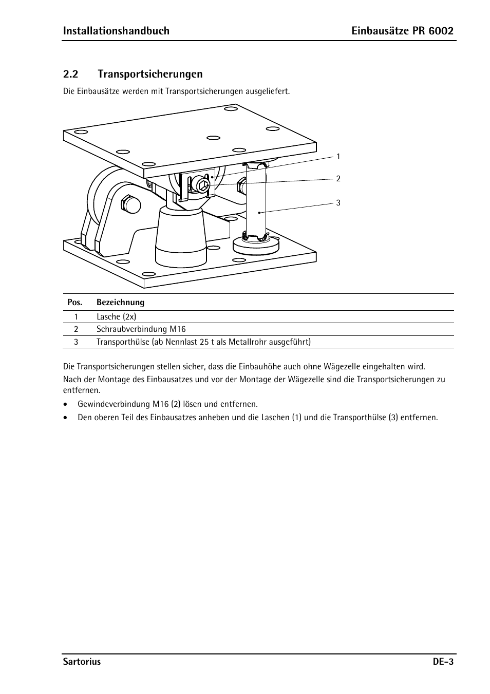 2 transportsicherungen, Installationshandbuch einbausätze pr 6002 | Rice Lake PR6202 Hygienic Weigh Module Kits User Manual | Page 27 / 70