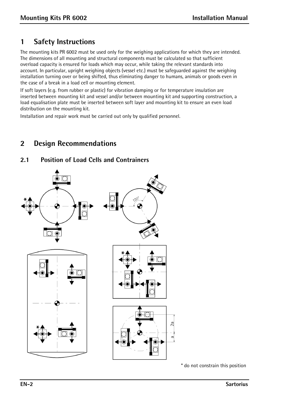 1 safety instructions, 2 design recommendations, 1 position of load cells and contrainers | Rice Lake PR6202 Hygienic Weigh Module Kits User Manual | Page 4 / 70