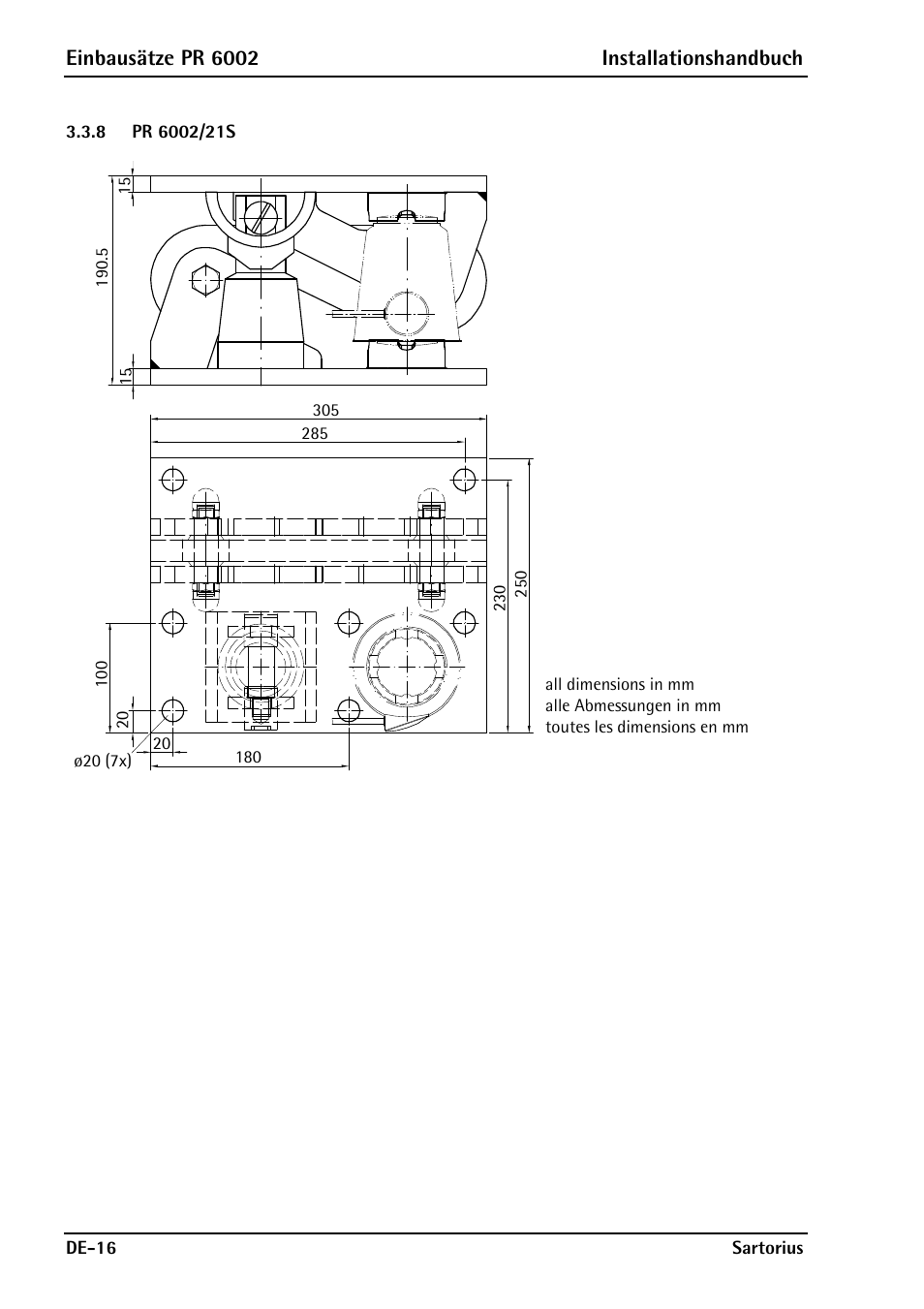 8 pr 6002/21s, Pr 6002/21s, Einbausätze pr 6002 installationshandbuch | Rice Lake PR6202 Hygienic Weigh Module Kits User Manual | Page 40 / 70