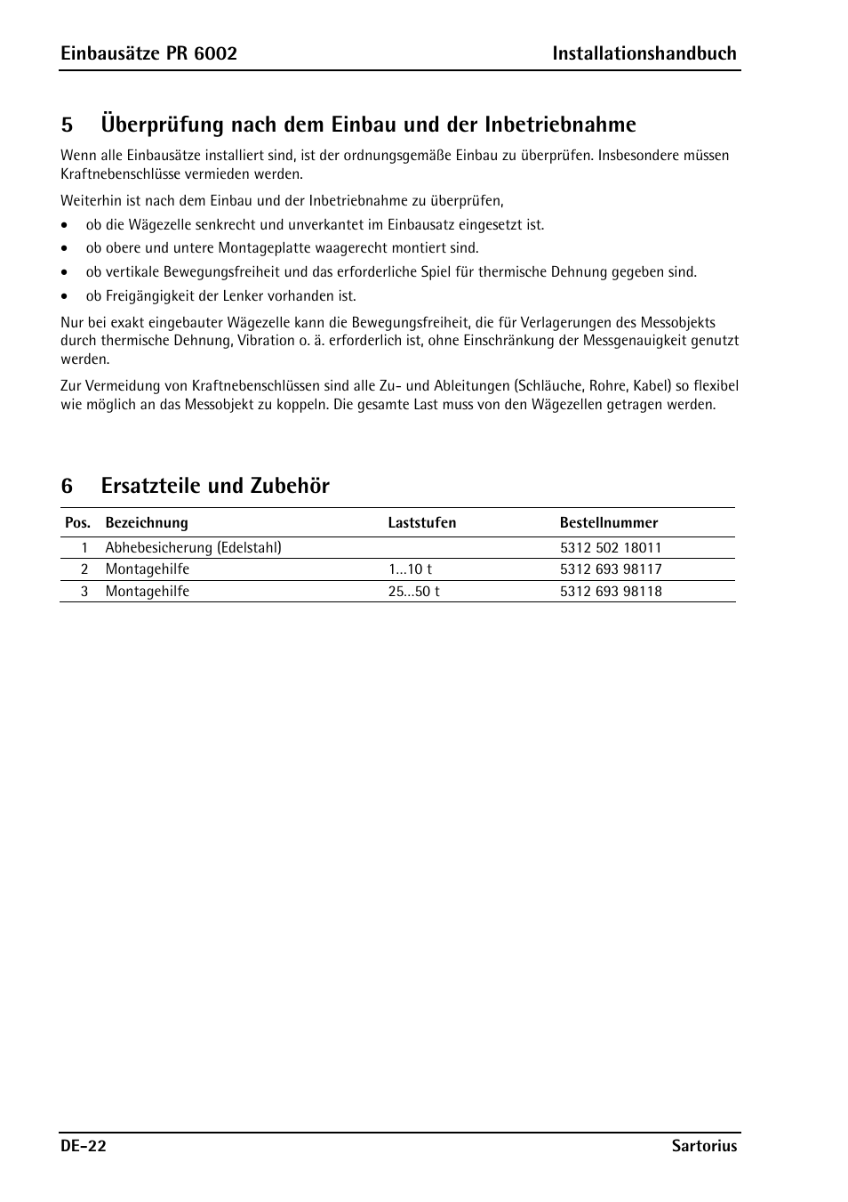 6 ersatzteile und zubehör, Einbausätze pr 6002 installationshandbuch | Rice Lake PR6202 Hygienic Weigh Module Kits User Manual | Page 46 / 70