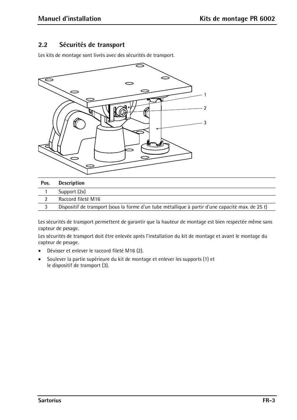 2 sécurités de transport, Manuel d’installation kits de montage pr 6002 | Rice Lake PR6202 Hygienic Weigh Module Kits User Manual | Page 49 / 70