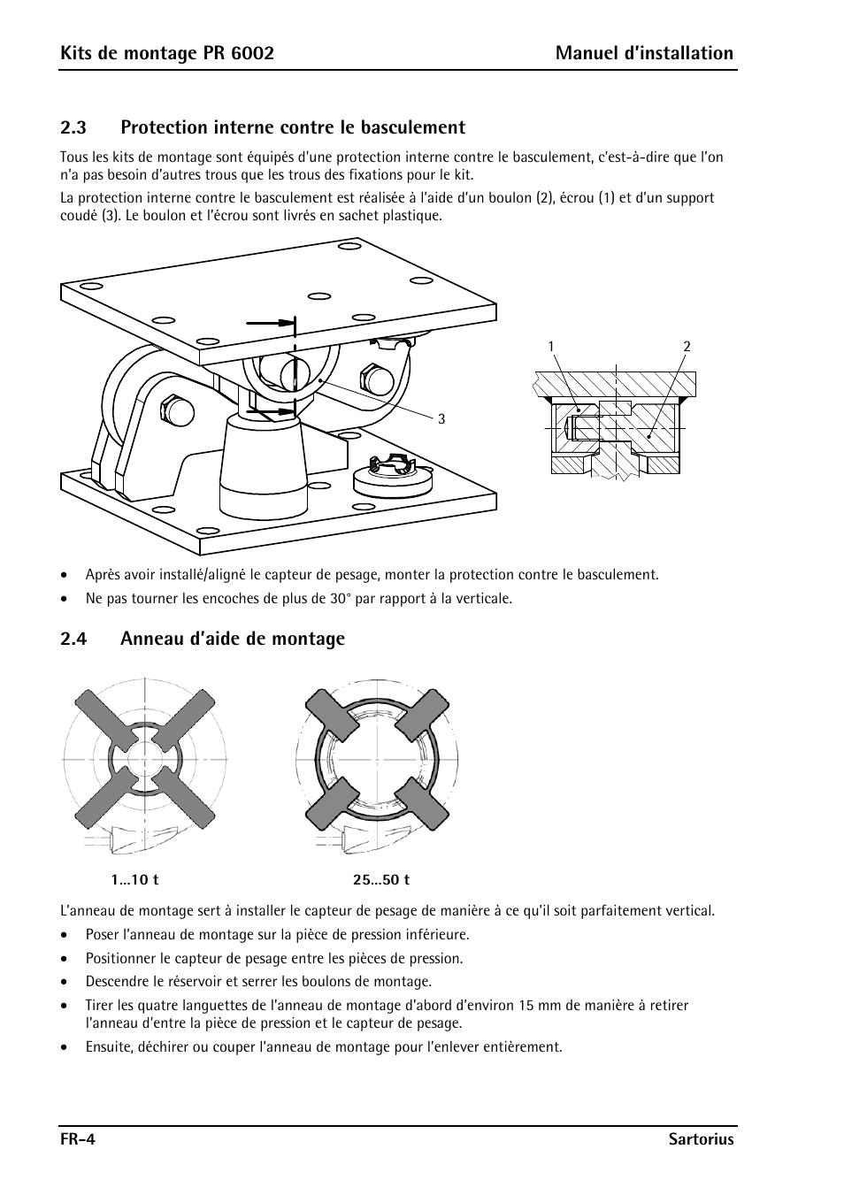 3 protection interne contre le basculement, 4 anneau d’aide de montage, Kits de montage pr 6002 manuel d’installation | Rice Lake PR6202 Hygienic Weigh Module Kits User Manual | Page 50 / 70