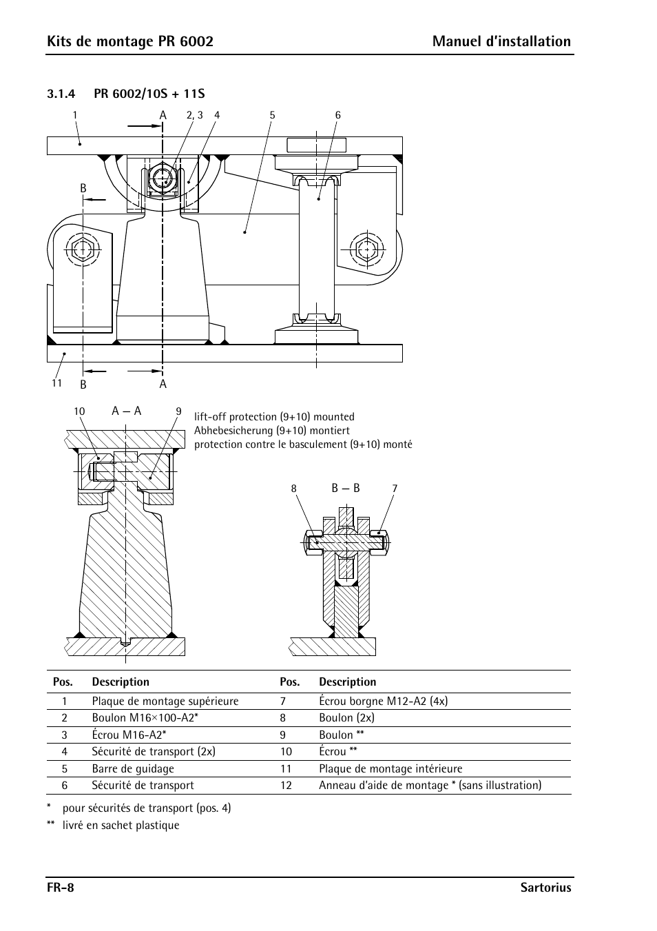 4 pr 6002/10s + 11s, Pr 6002/10s + 11s, Kits de montage pr 6002 manuel d’installation | Rice Lake PR6202 Hygienic Weigh Module Kits User Manual | Page 54 / 70