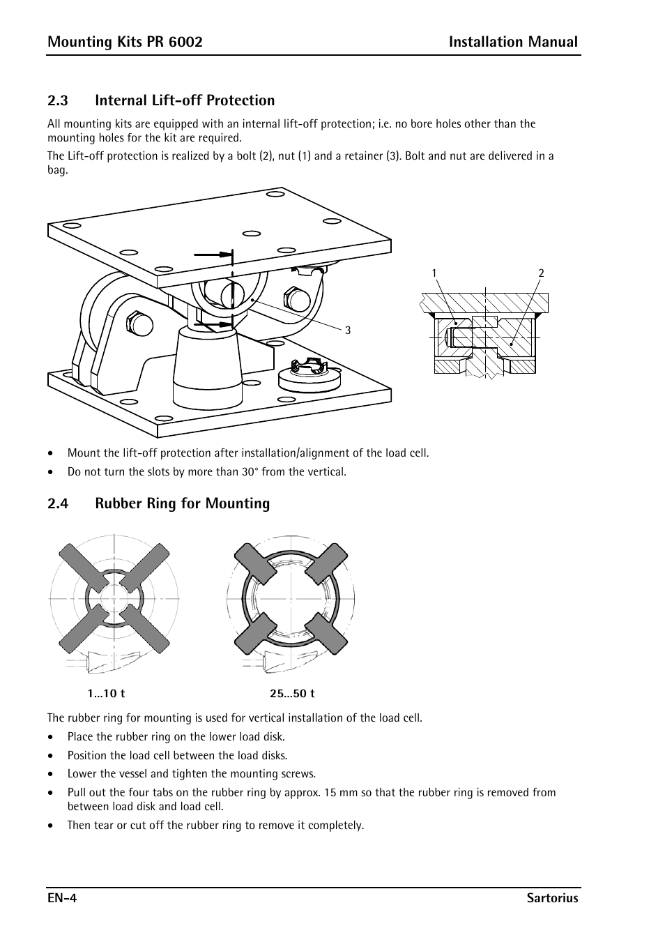 3 internal lift-off protection, 4 rubber ring for mounting, Mounting kits pr 6002 installation manual | Rice Lake PR6202 Hygienic Weigh Module Kits User Manual | Page 6 / 70