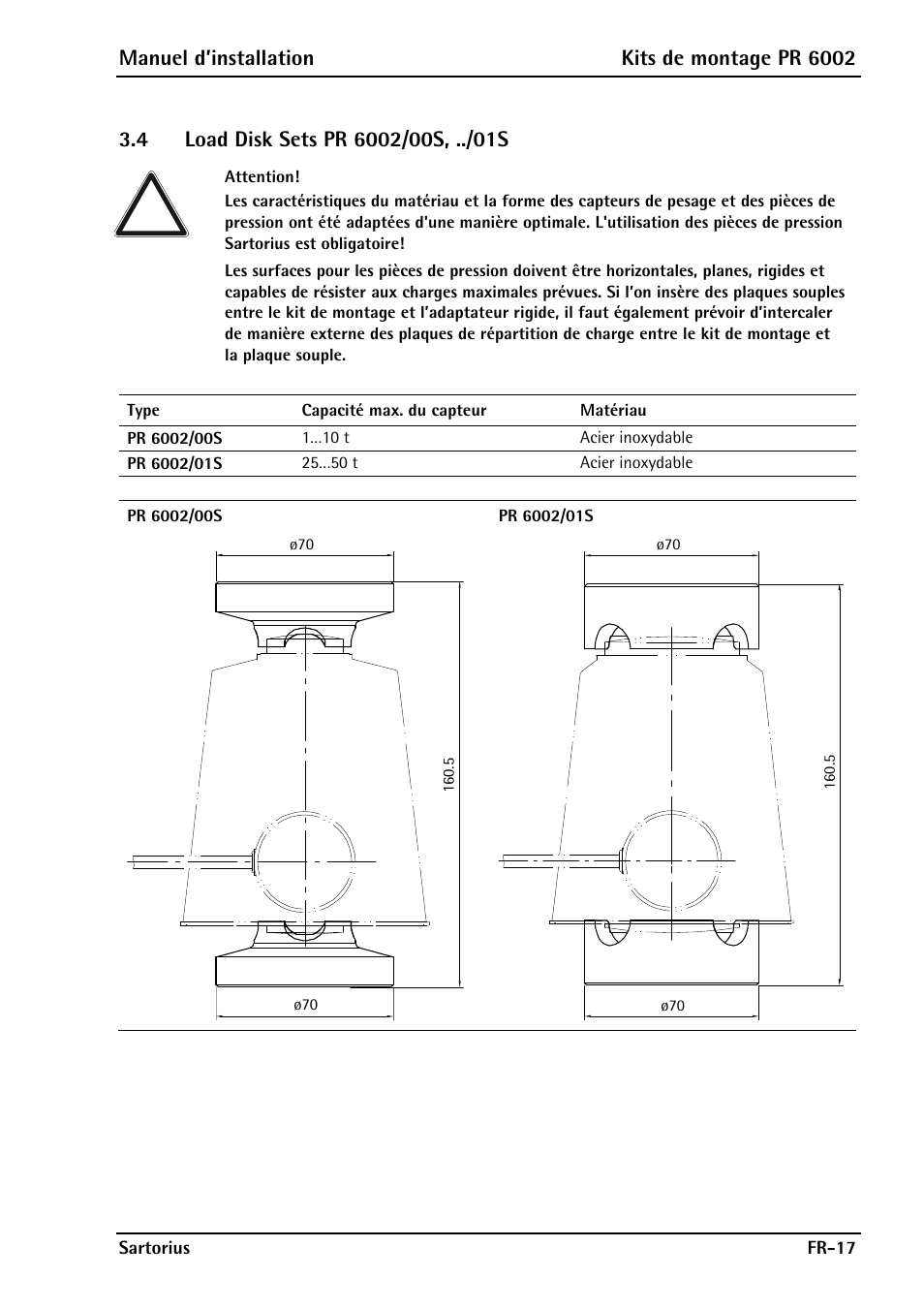 4 load disk sets pr 6002/00s, ../01s, Manuel d’installation kits de montage pr 6002 | Rice Lake PR6202 Hygienic Weigh Module Kits User Manual | Page 63 / 70