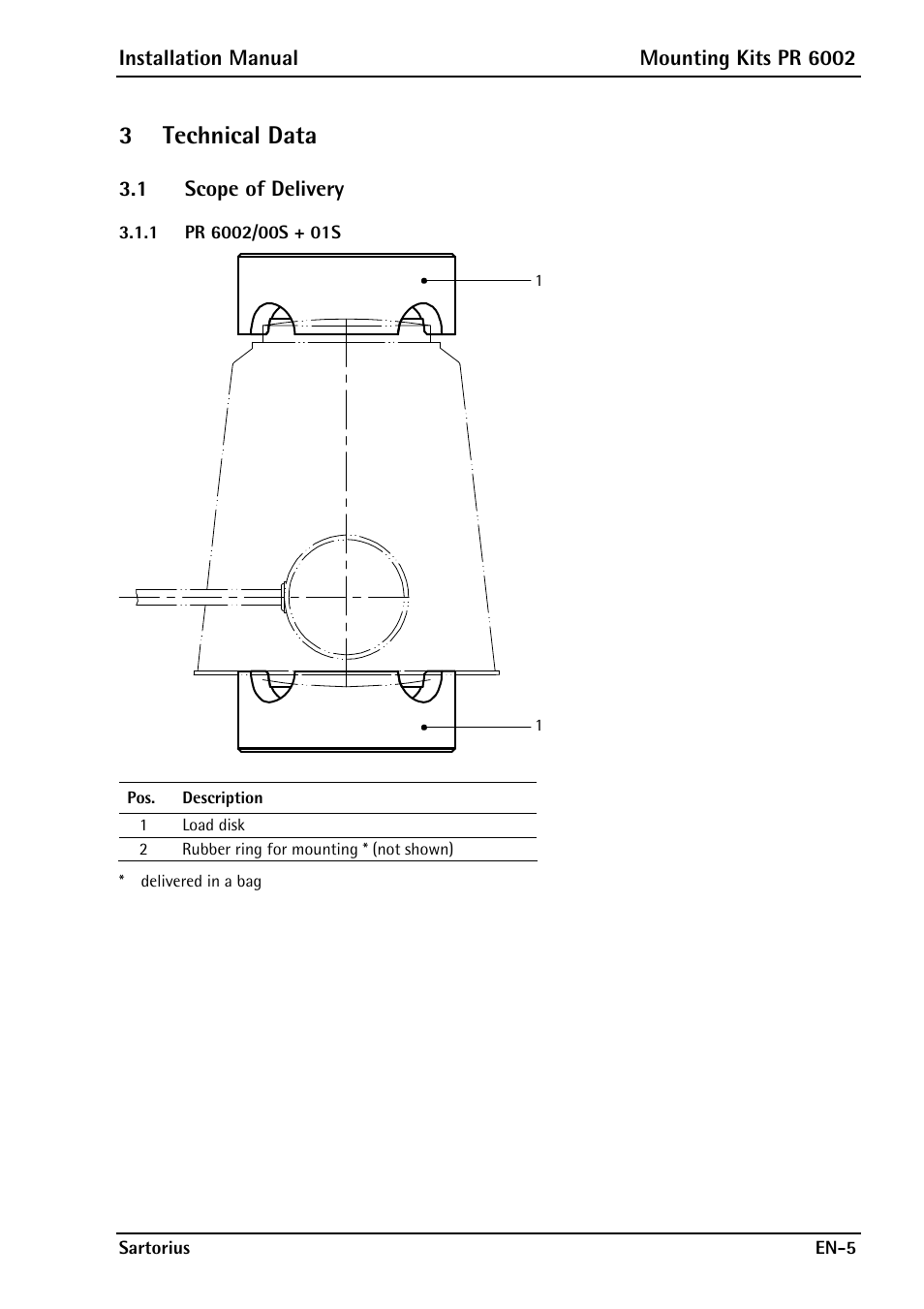 3 technical data, 1 scope of delivery, 1 pr 6002/00s + 01s | Rice Lake PR6202 Hygienic Weigh Module Kits User Manual | Page 7 / 70