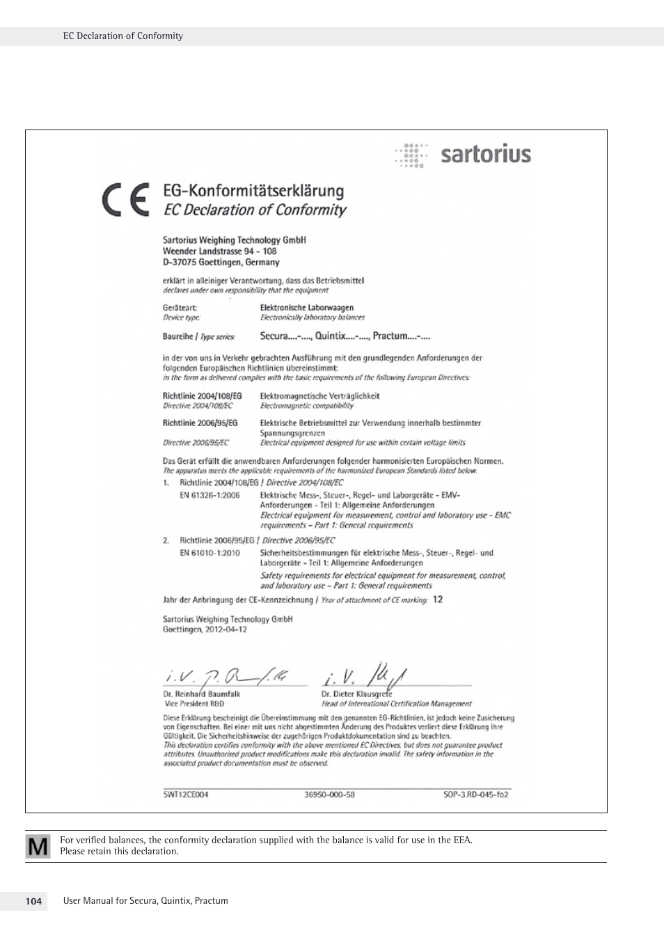 Ec declaration of conformity | Rice Lake Secura - Quintix and Practum Series - User Manual User Manual | Page 104 / 108