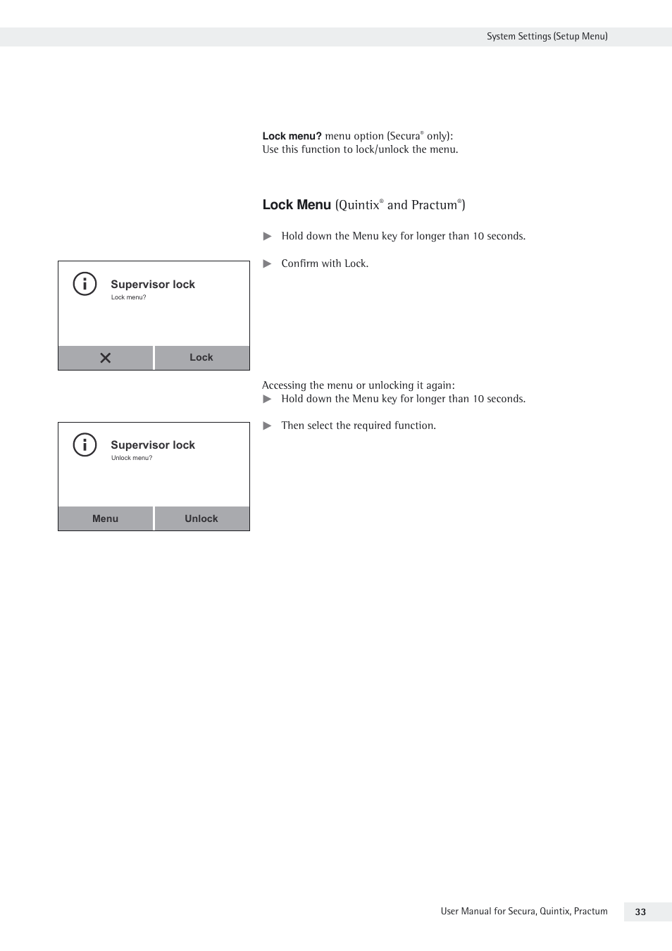 Lock menu (quintix, And practum | Rice Lake Secura - Quintix and Practum Series - User Manual User Manual | Page 33 / 108