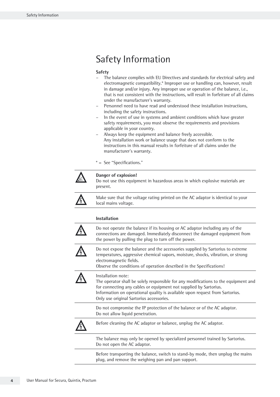 Safety information | Rice Lake Secura - Quintix and Practum Series - User Manual User Manual | Page 4 / 108