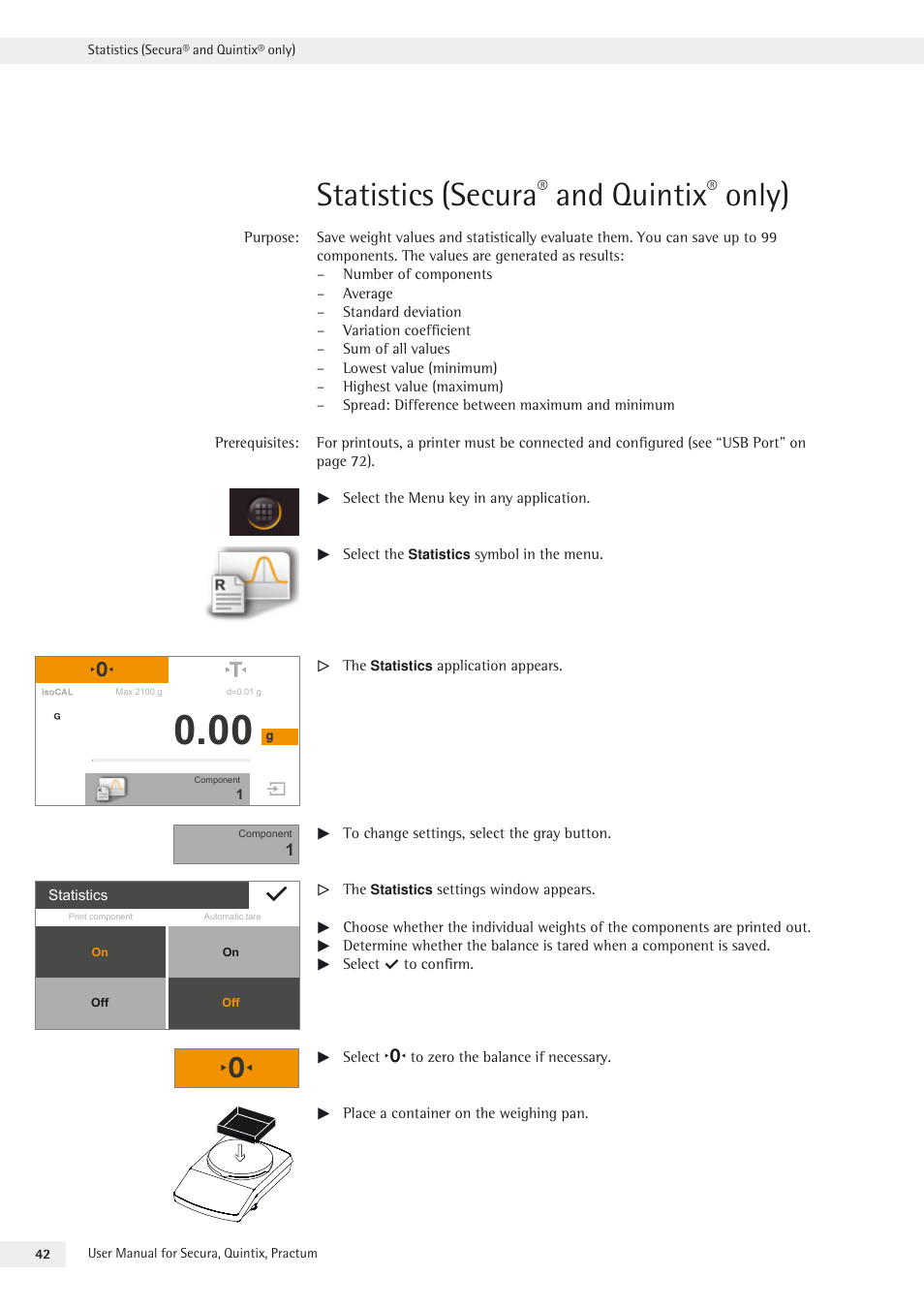 Statistics (secura® and quintix® only), Statistics (secura, And quintix | Only) | Rice Lake Secura - Quintix and Practum Series - User Manual User Manual | Page 42 / 108