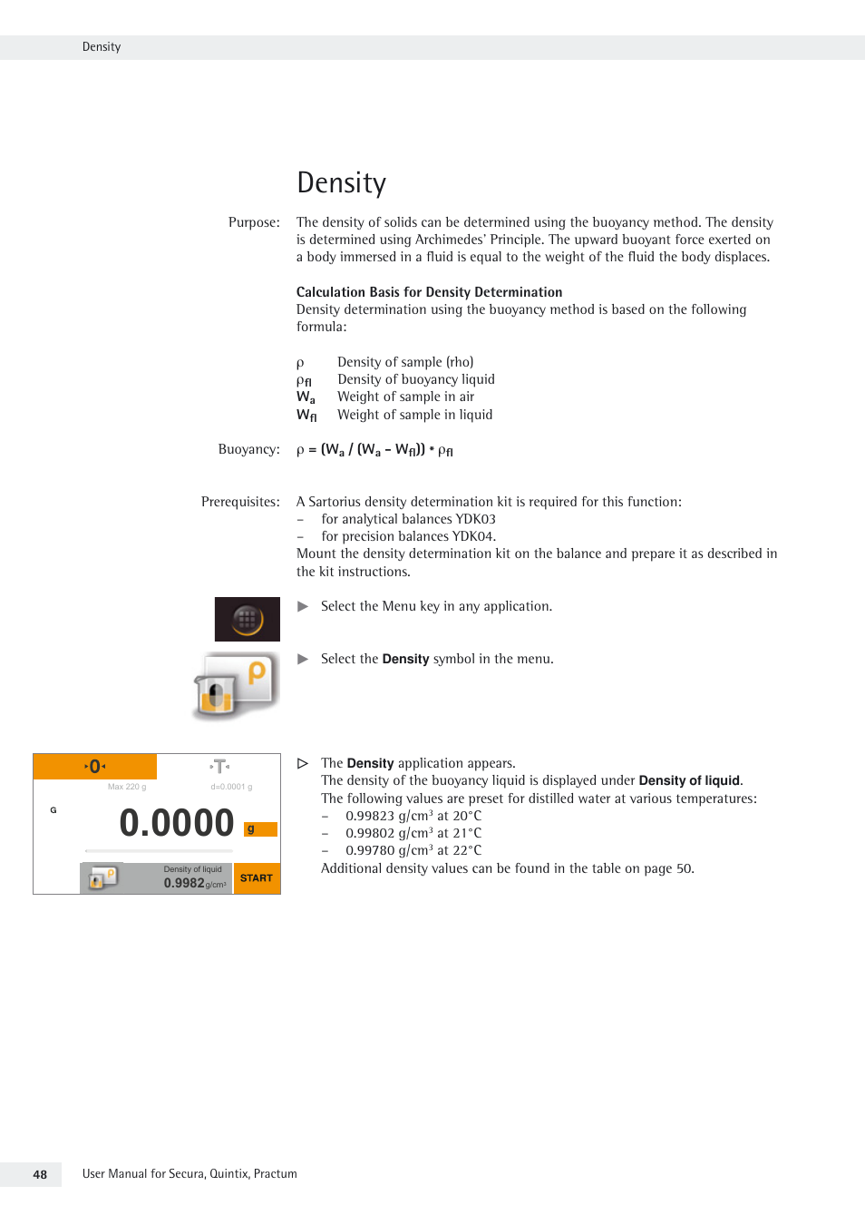 Density | Rice Lake Secura - Quintix and Practum Series - User Manual User Manual | Page 48 / 108