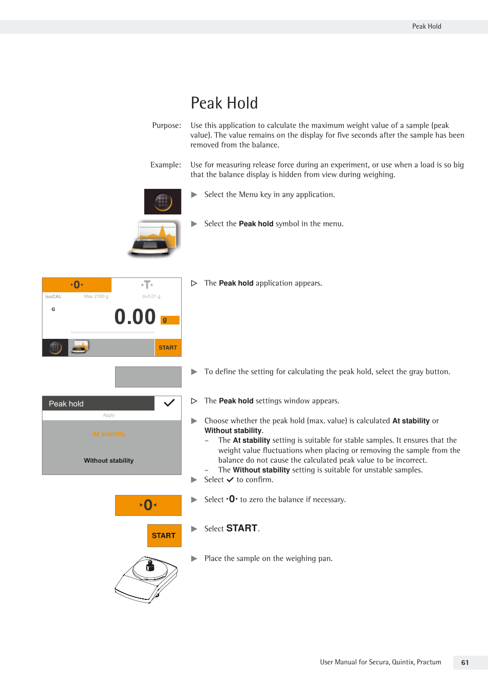 Peak hold | Rice Lake Secura - Quintix and Practum Series - User Manual User Manual | Page 61 / 108