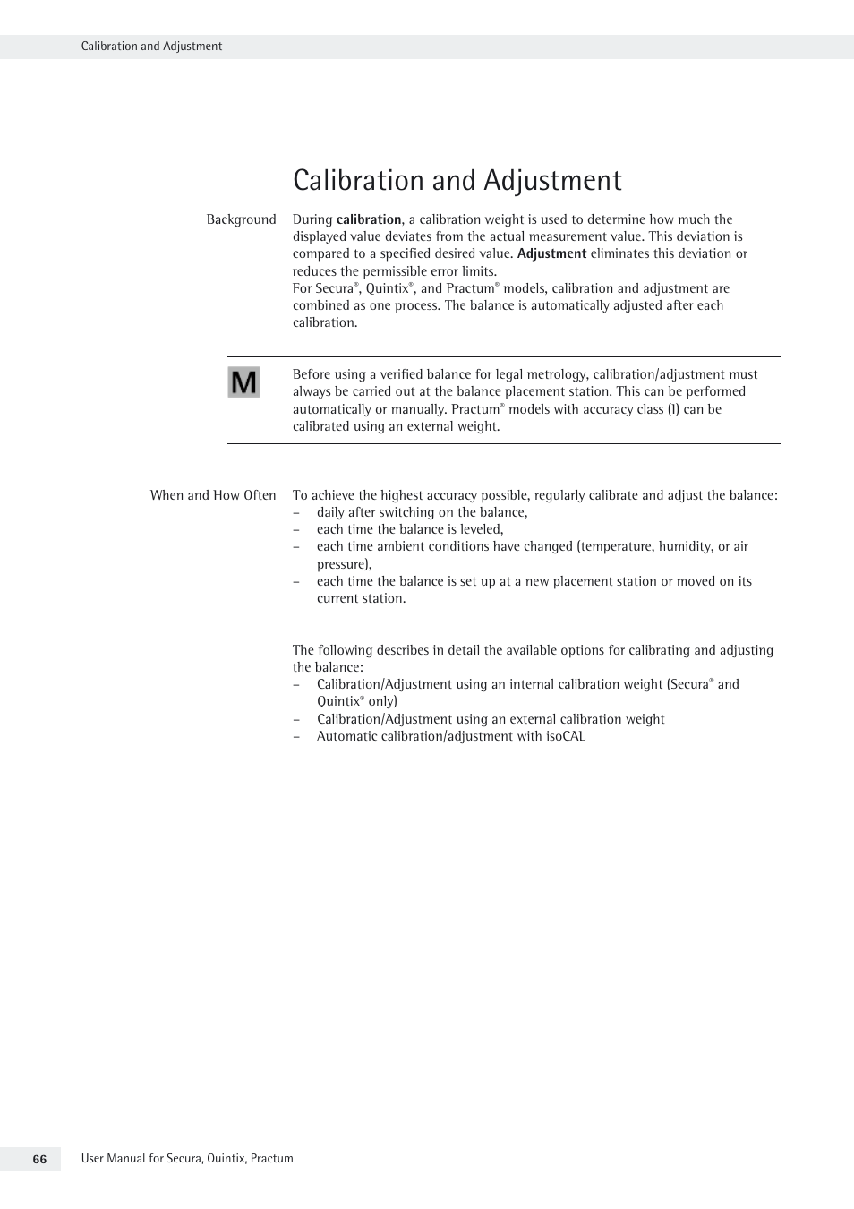 Calibration and adjustment | Rice Lake Secura - Quintix and Practum Series - User Manual User Manual | Page 66 / 108