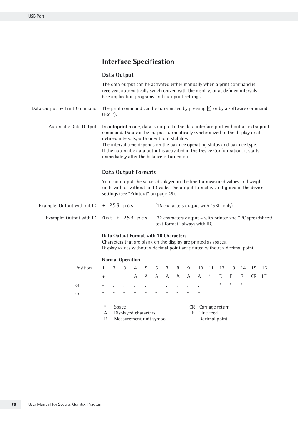 Interface specification | Rice Lake Secura - Quintix and Practum Series - User Manual User Manual | Page 78 / 108