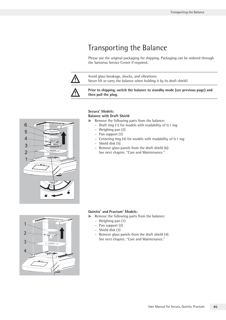 Transporting the balance | Rice Lake Secura - Quintix and Practum Series - User Manual User Manual | Page 85 / 108