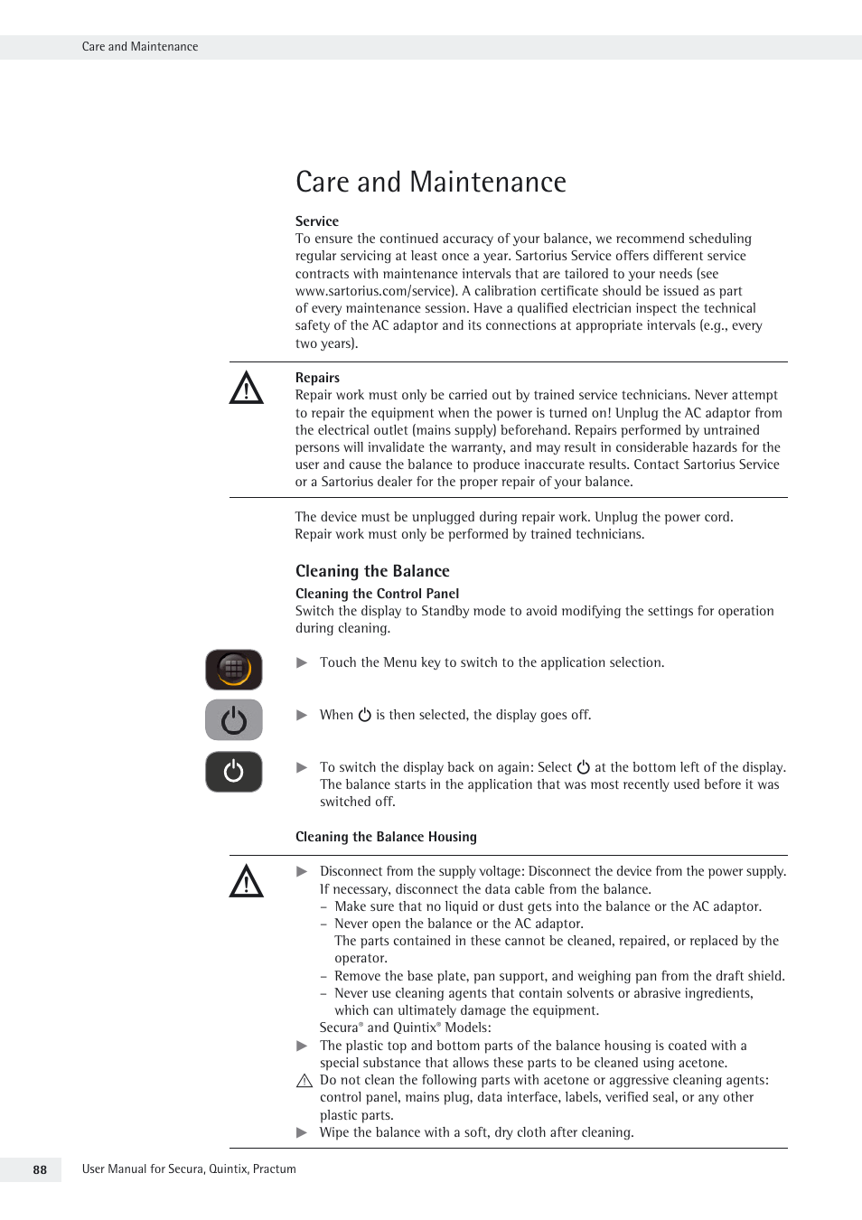 Care and maintenance, Cleaning the balance | Rice Lake Secura - Quintix and Practum Series - User Manual User Manual | Page 88 / 108