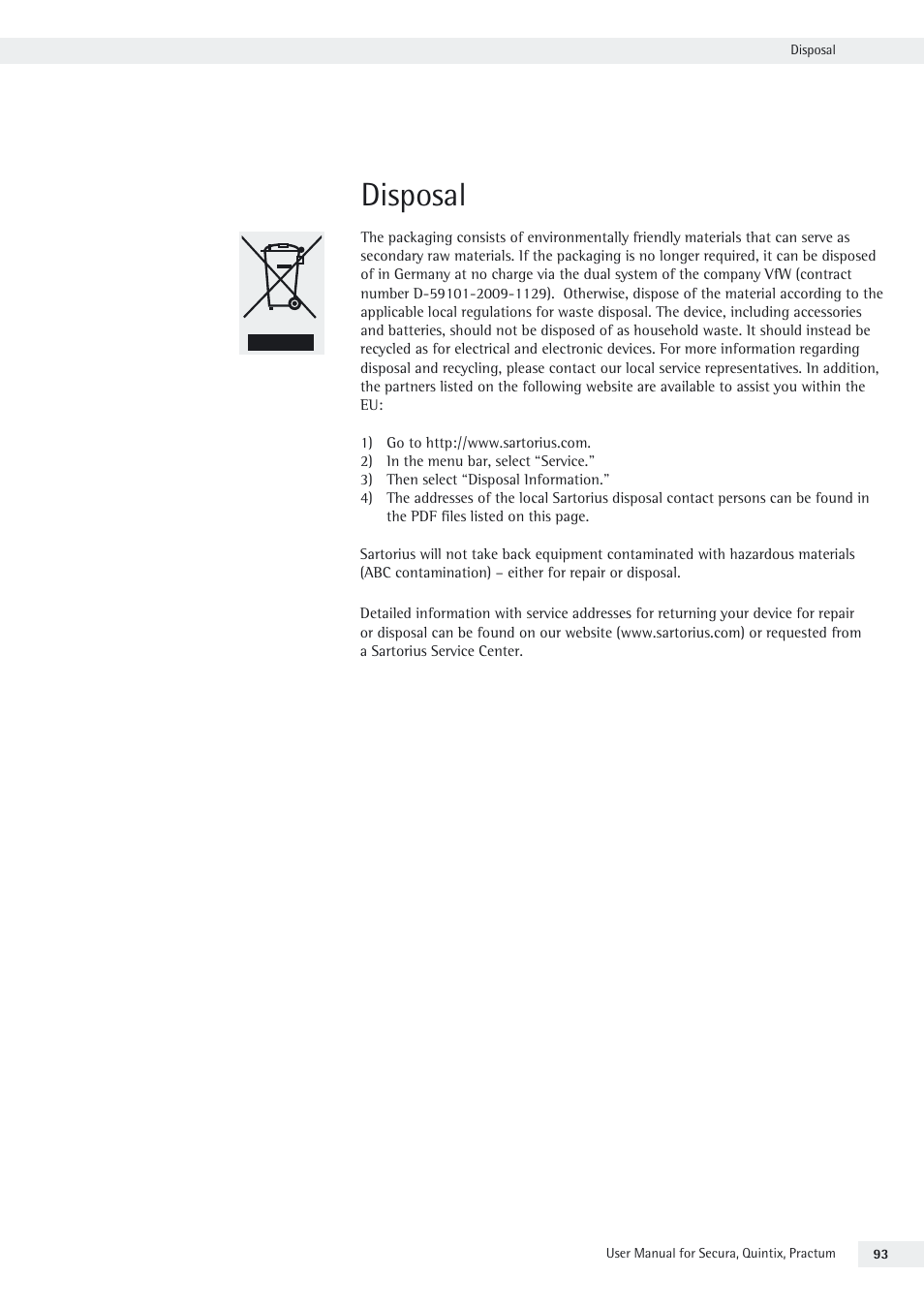 Disposal | Rice Lake Secura - Quintix and Practum Series - User Manual User Manual | Page 93 / 108