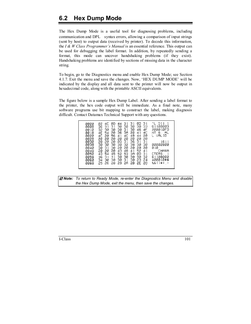 2 hex dump mode | Rice Lake Datamax-ONeil I-Class Printer User Manual | Page 111 / 146