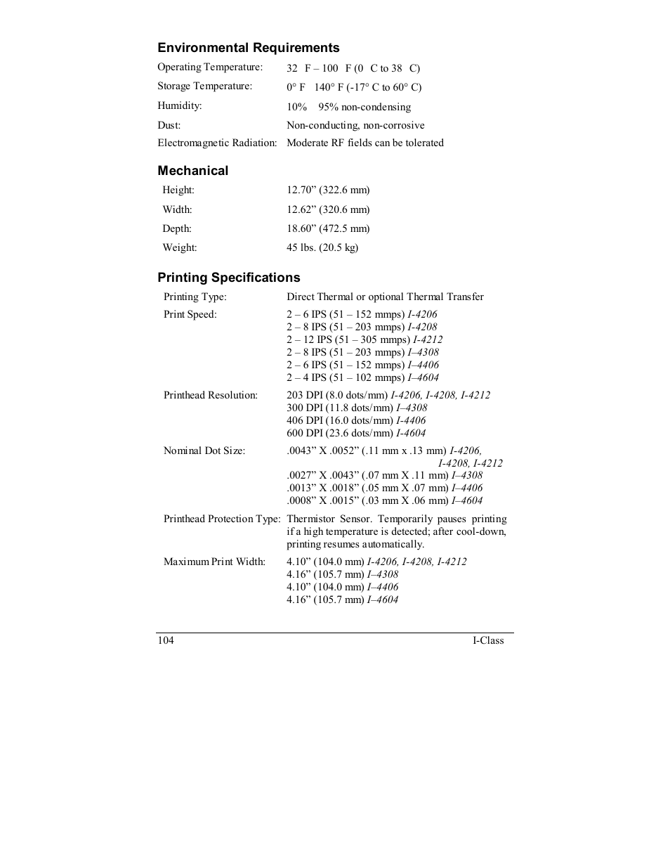 Rice Lake Datamax-ONeil I-Class Printer User Manual | Page 114 / 146