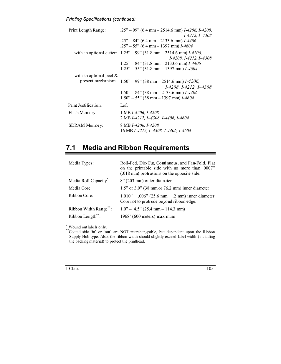 1 media and ribbon requirements | Rice Lake Datamax-ONeil I-Class Printer User Manual | Page 115 / 146
