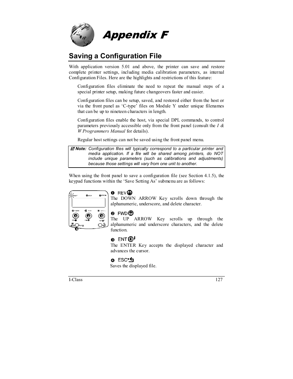 Appendix f, Saving a configuration file | Rice Lake Datamax-ONeil I-Class Printer User Manual | Page 137 / 146