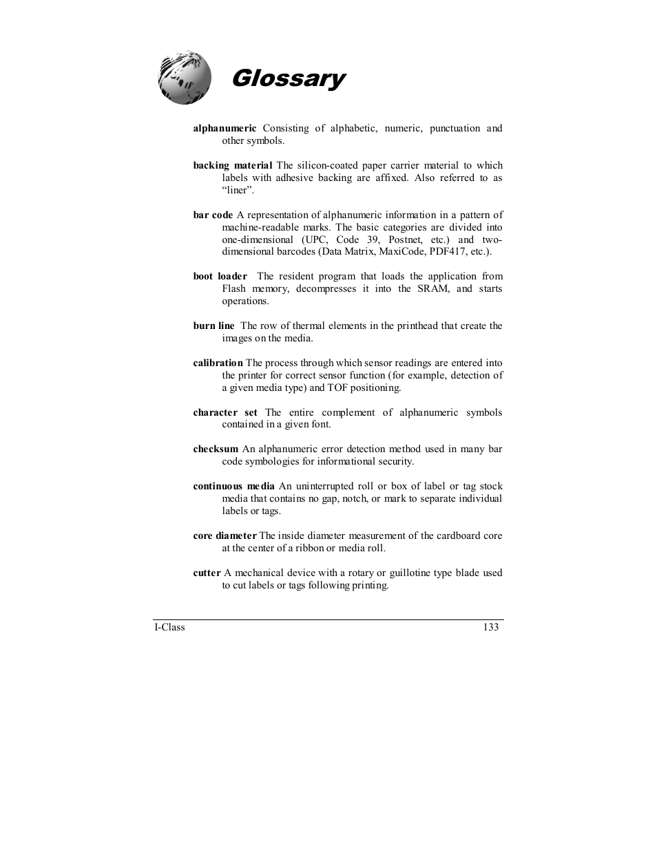 Glossary | Rice Lake Datamax-ONeil I-Class Printer User Manual | Page 143 / 146