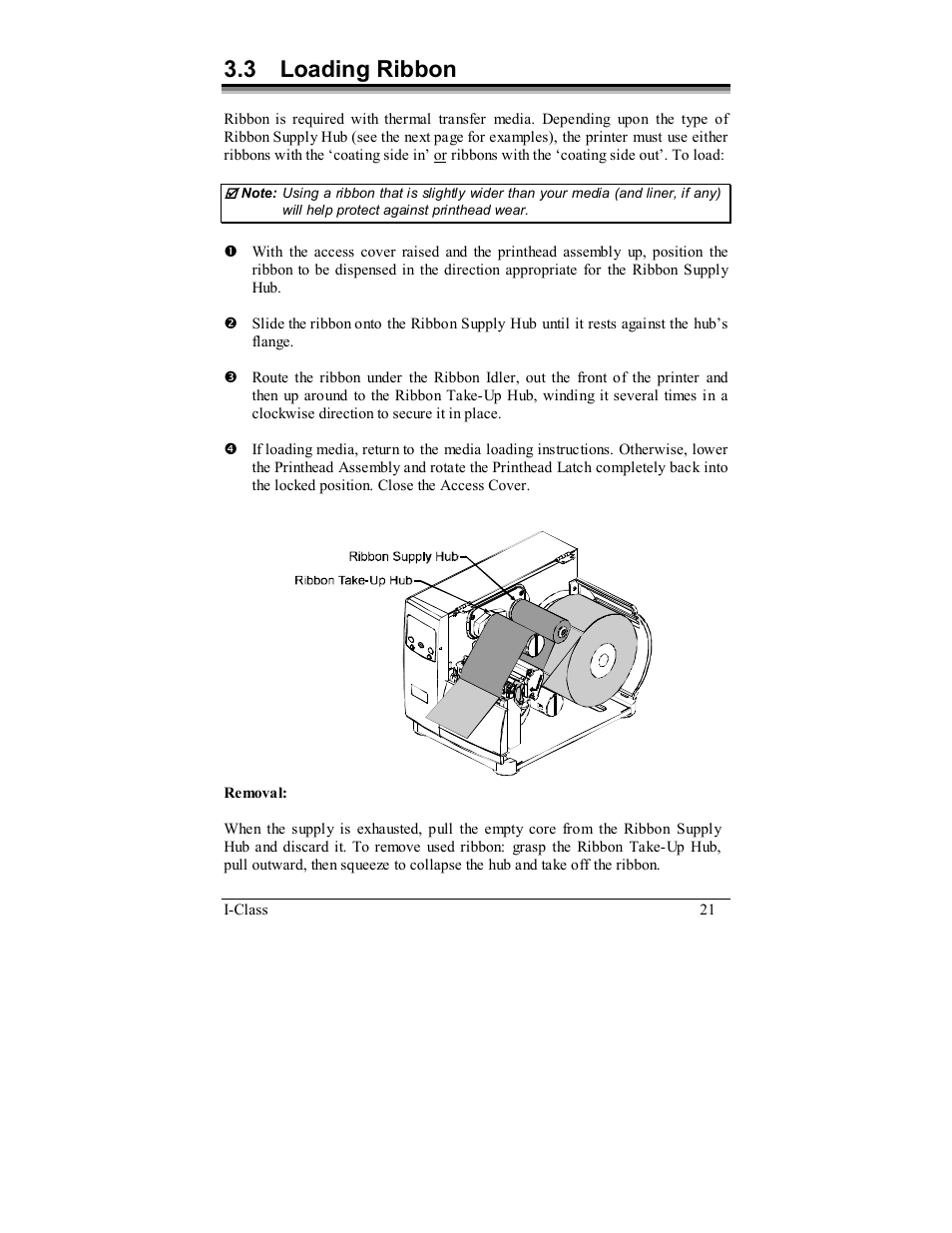 3 loading ribbon | Rice Lake Datamax-ONeil I-Class Printer User Manual | Page 31 / 146