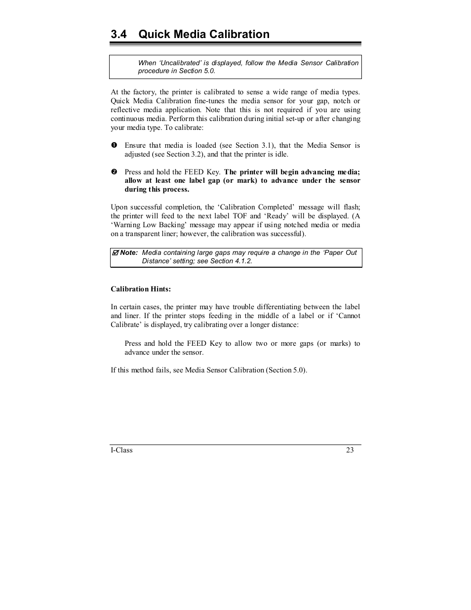 4 quick media calibration | Rice Lake Datamax-ONeil I-Class Printer User Manual | Page 33 / 146