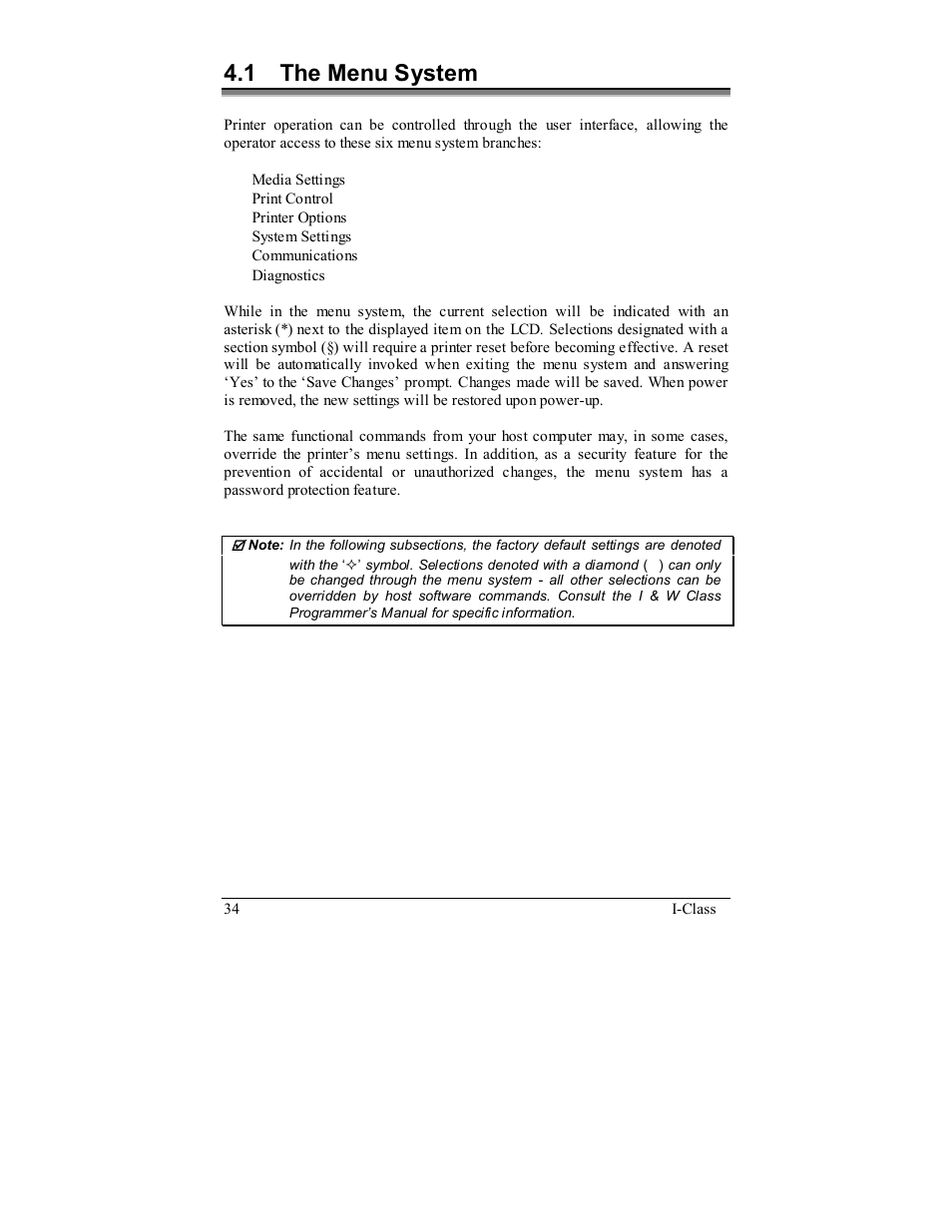 1 the menu system | Rice Lake Datamax-ONeil I-Class Printer User Manual | Page 44 / 146
