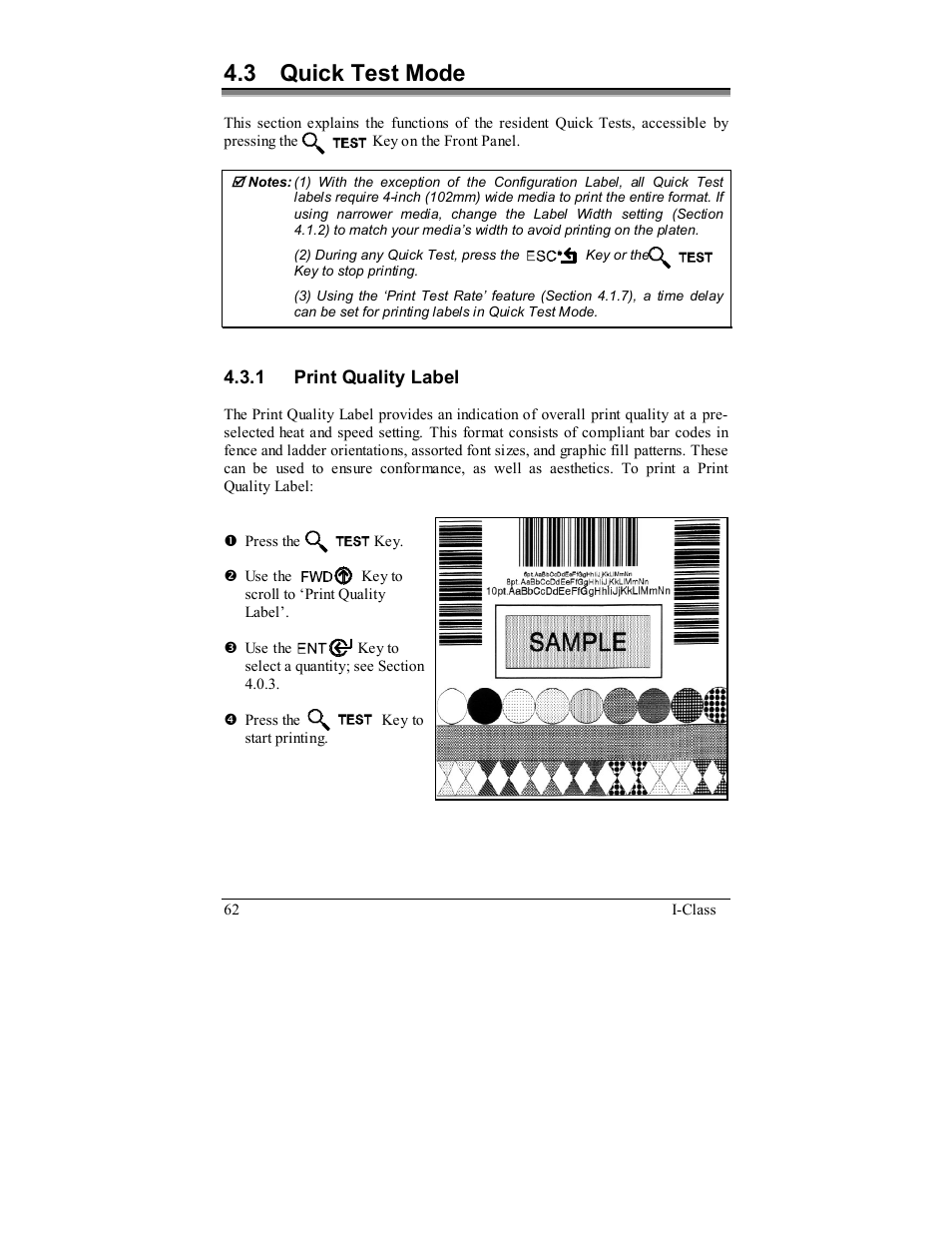 3 quick test mode | Rice Lake Datamax-ONeil I-Class Printer User Manual | Page 72 / 146