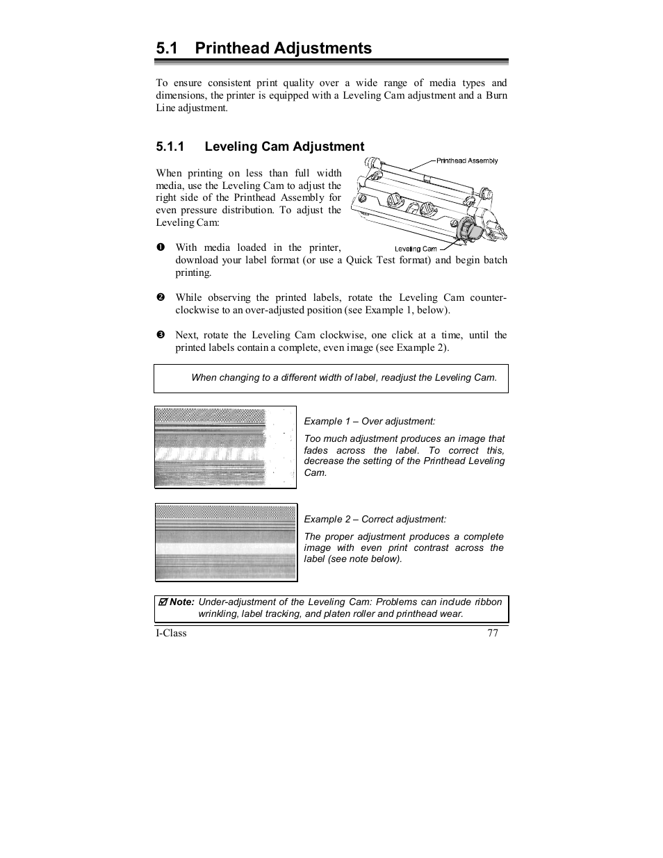 1 printhead adjustments | Rice Lake Datamax-ONeil I-Class Printer User Manual | Page 87 / 146