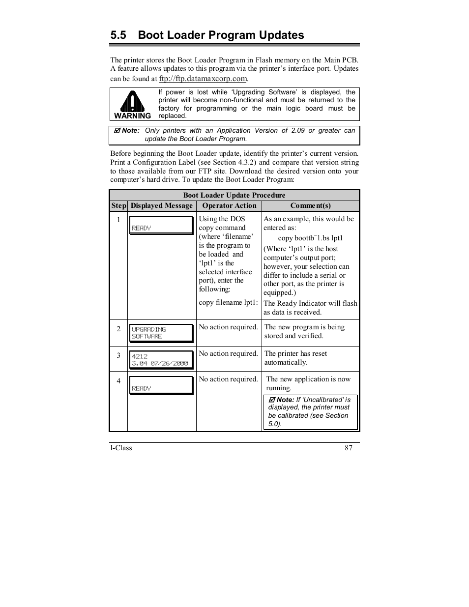 5 boot loader program updates | Rice Lake Datamax-ONeil I-Class Printer User Manual | Page 97 / 146