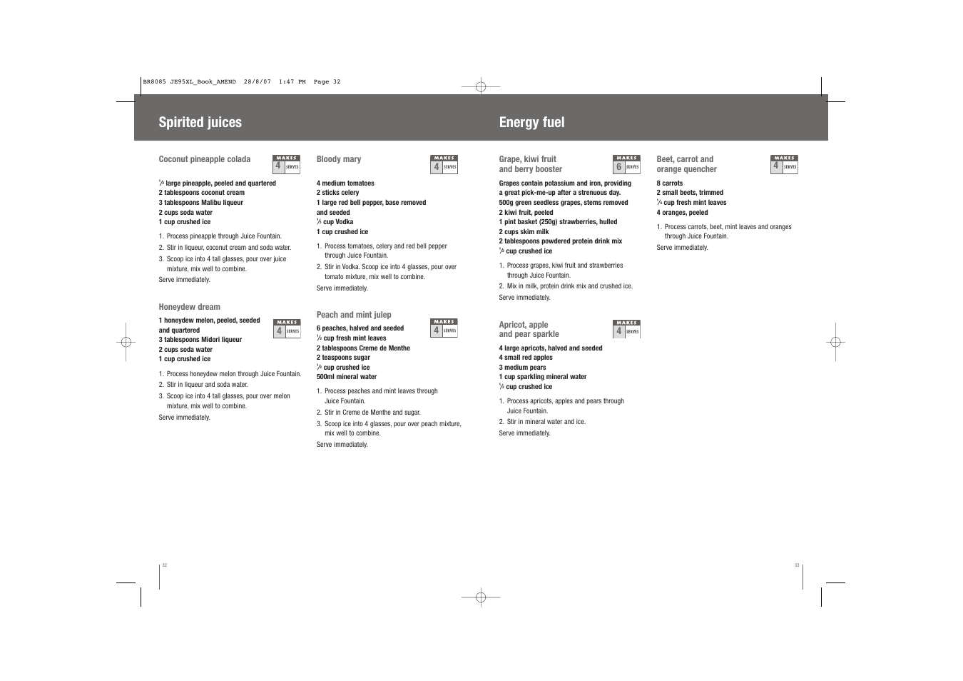 Energy fuel, Spirited juices | Breville JUICE FOUNTAIN JE95XL User Manual | Page 17 / 58