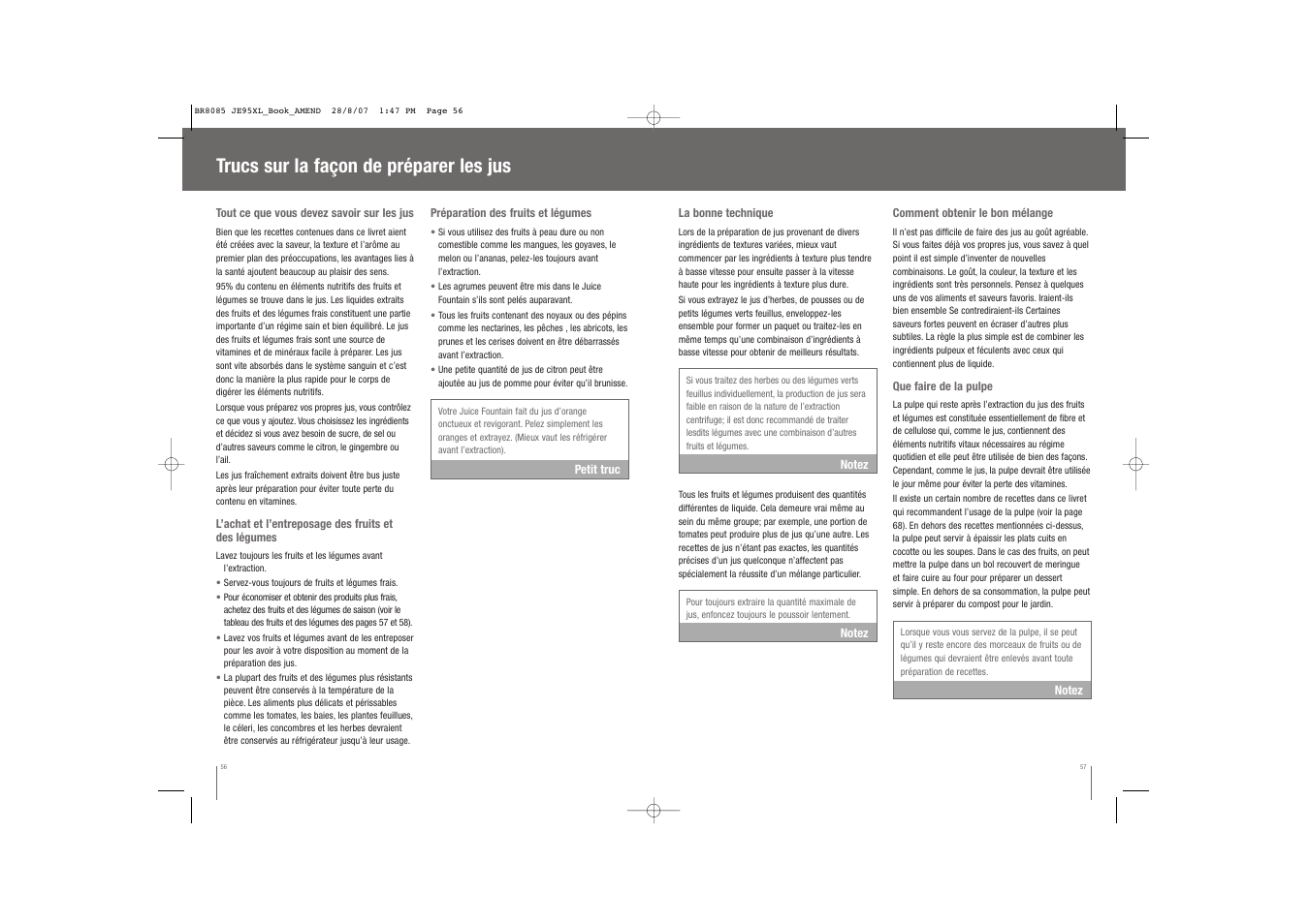 Trucs sur la façon de préparer les jus | Breville JUICE FOUNTAIN JE95XL User Manual | Page 29 / 58