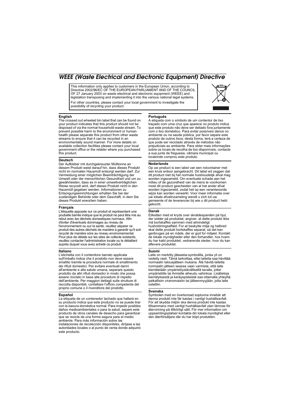 Weee directive | Rice Lake Epson Mobilink TM-P60 User Manual | Page 102 / 104