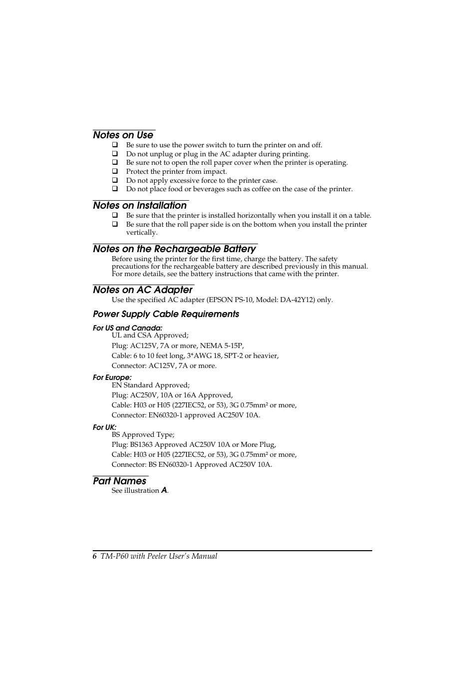 Part names | Rice Lake Epson Mobilink TM-P60 User Manual | Page 12 / 104