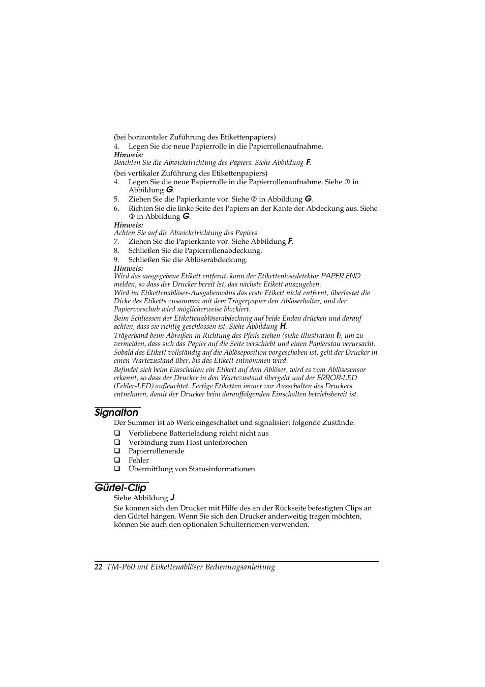 Signalton, Gürtel-clip | Rice Lake Epson Mobilink TM-P60 User Manual | Page 28 / 104