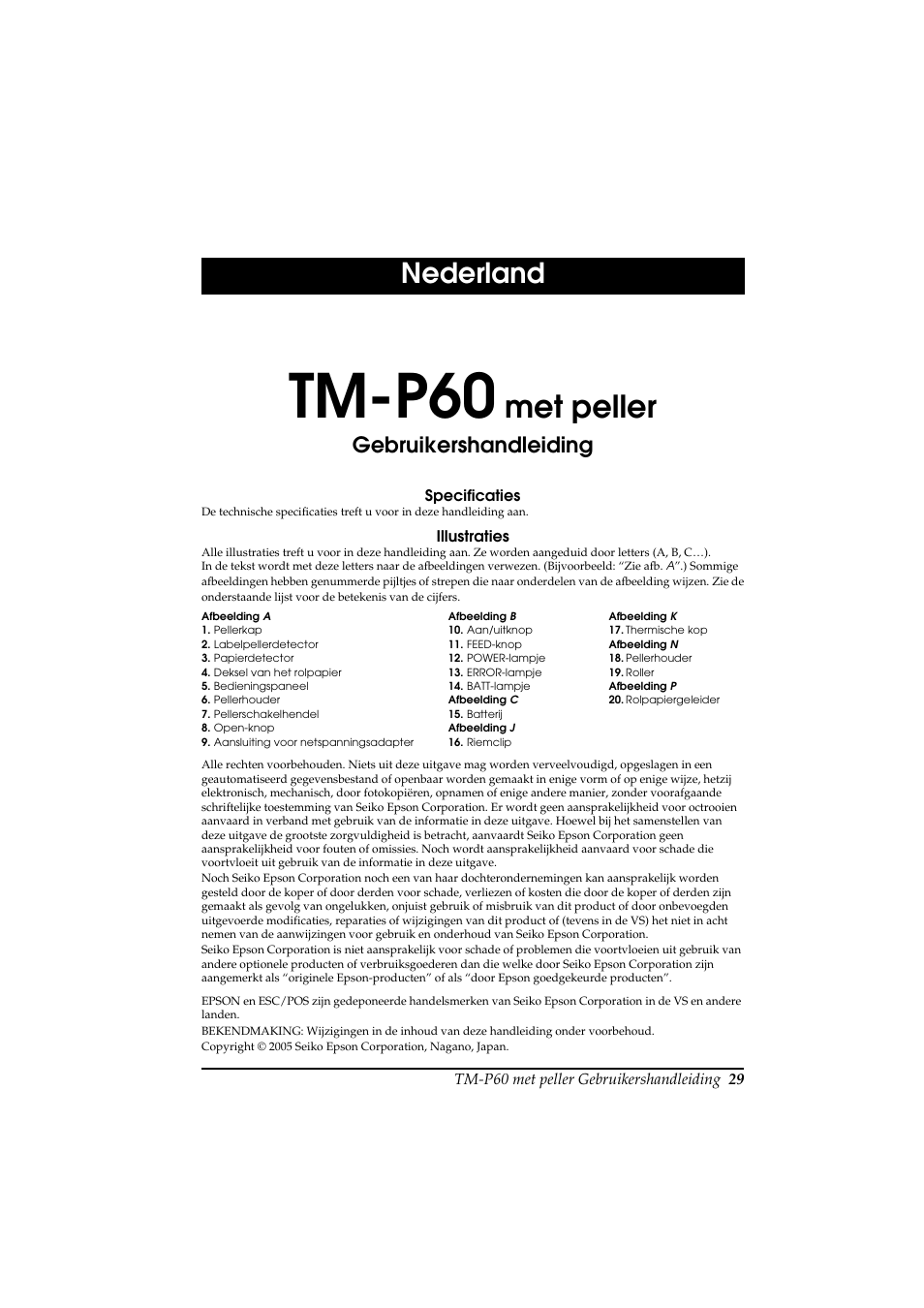 Gebruikershandleiding, Tm-p60, Met peller | Nederland | Rice Lake Epson Mobilink TM-P60 User Manual | Page 35 / 104