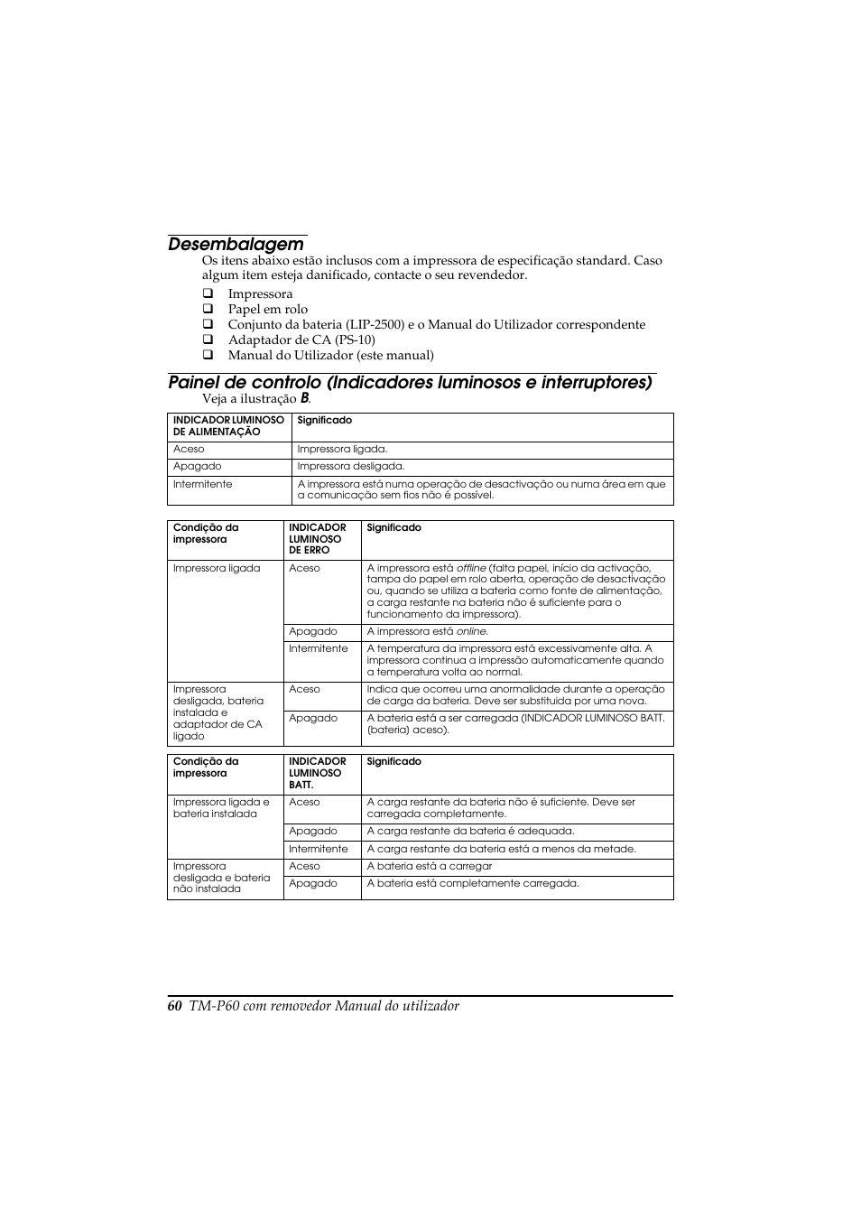 Desembalagem | Rice Lake Epson Mobilink TM-P60 User Manual | Page 66 / 104