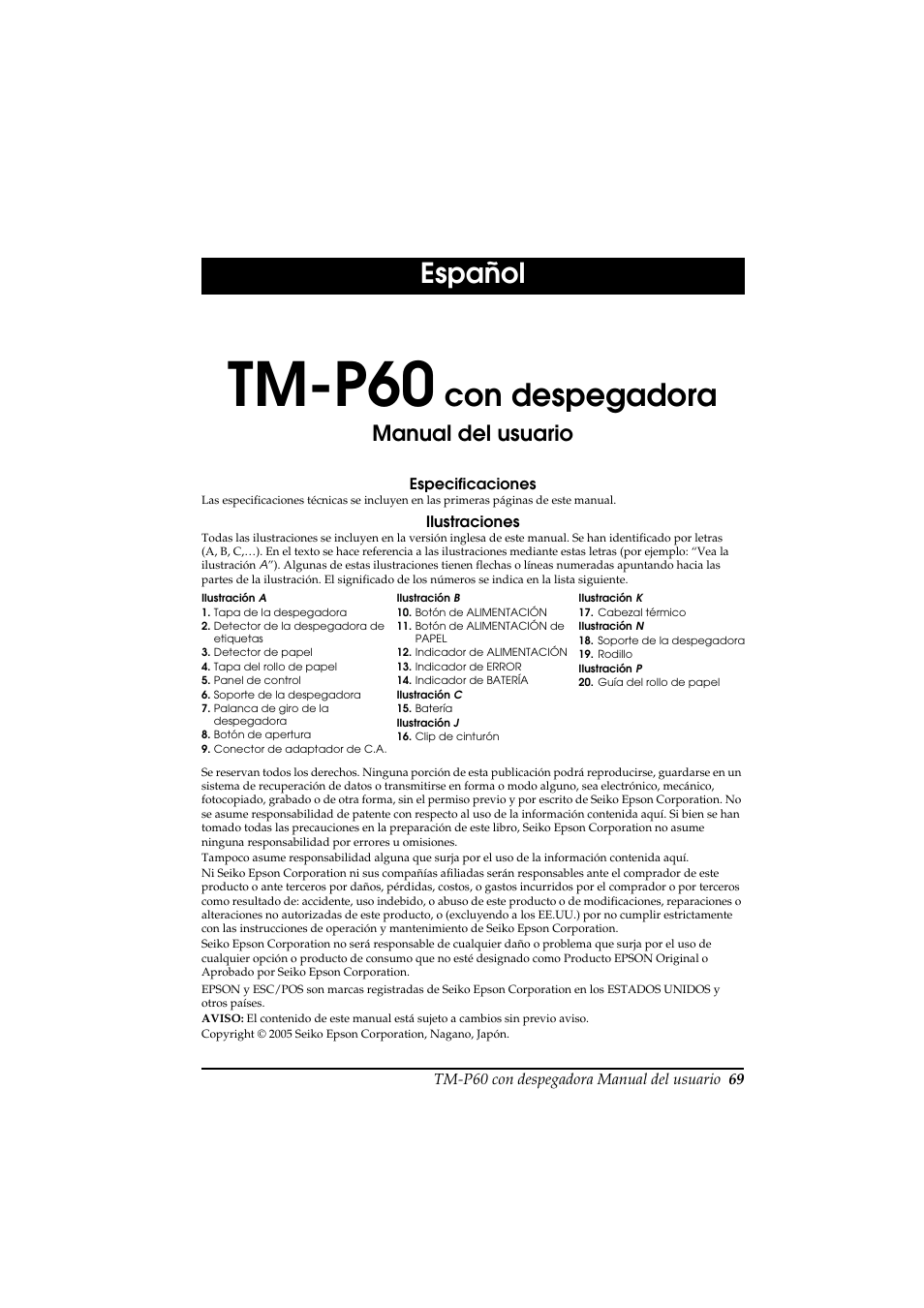 Manual del usuario, Tm-p60, Con despegadora | Español | Rice Lake Epson Mobilink TM-P60 User Manual | Page 75 / 104