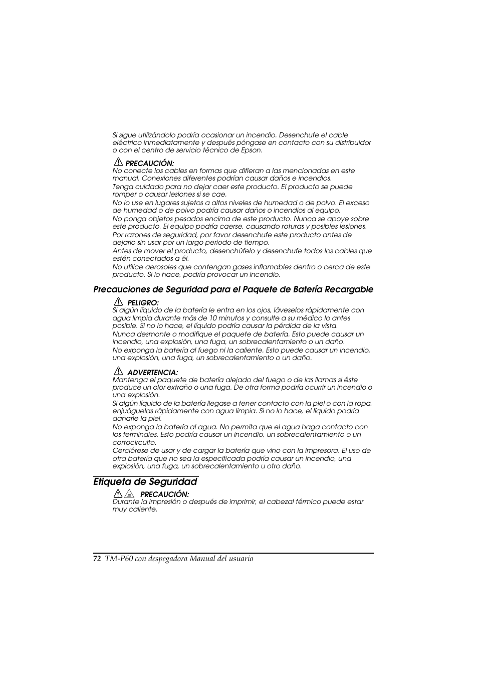 Etiqueta de seguridad | Rice Lake Epson Mobilink TM-P60 User Manual | Page 78 / 104